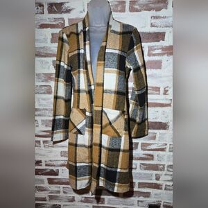 Plaid Open Front Cardigan Sweater